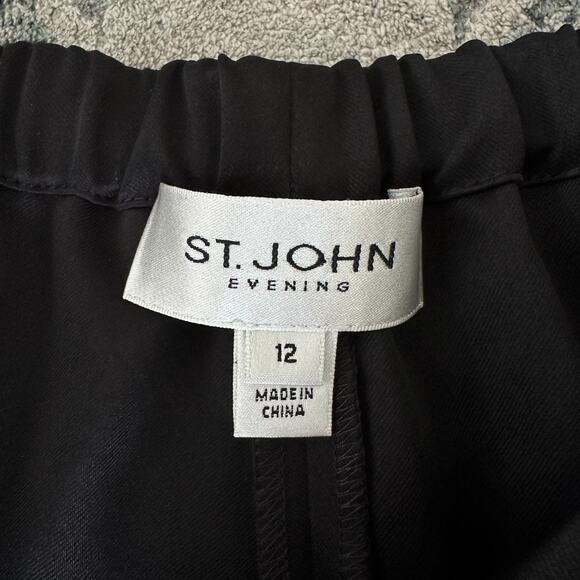 St. John Evening Pants Women 14 Black Wide Leg Elegant Career Minimalist Luxury - Picture 3 of 6